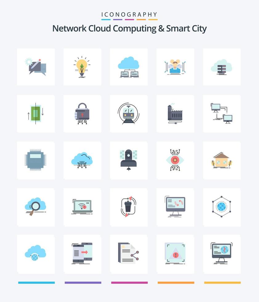 Creative Network Cloud Computing And Smart City 25 Flat icon pack  Such As body. . energy. data. server vector