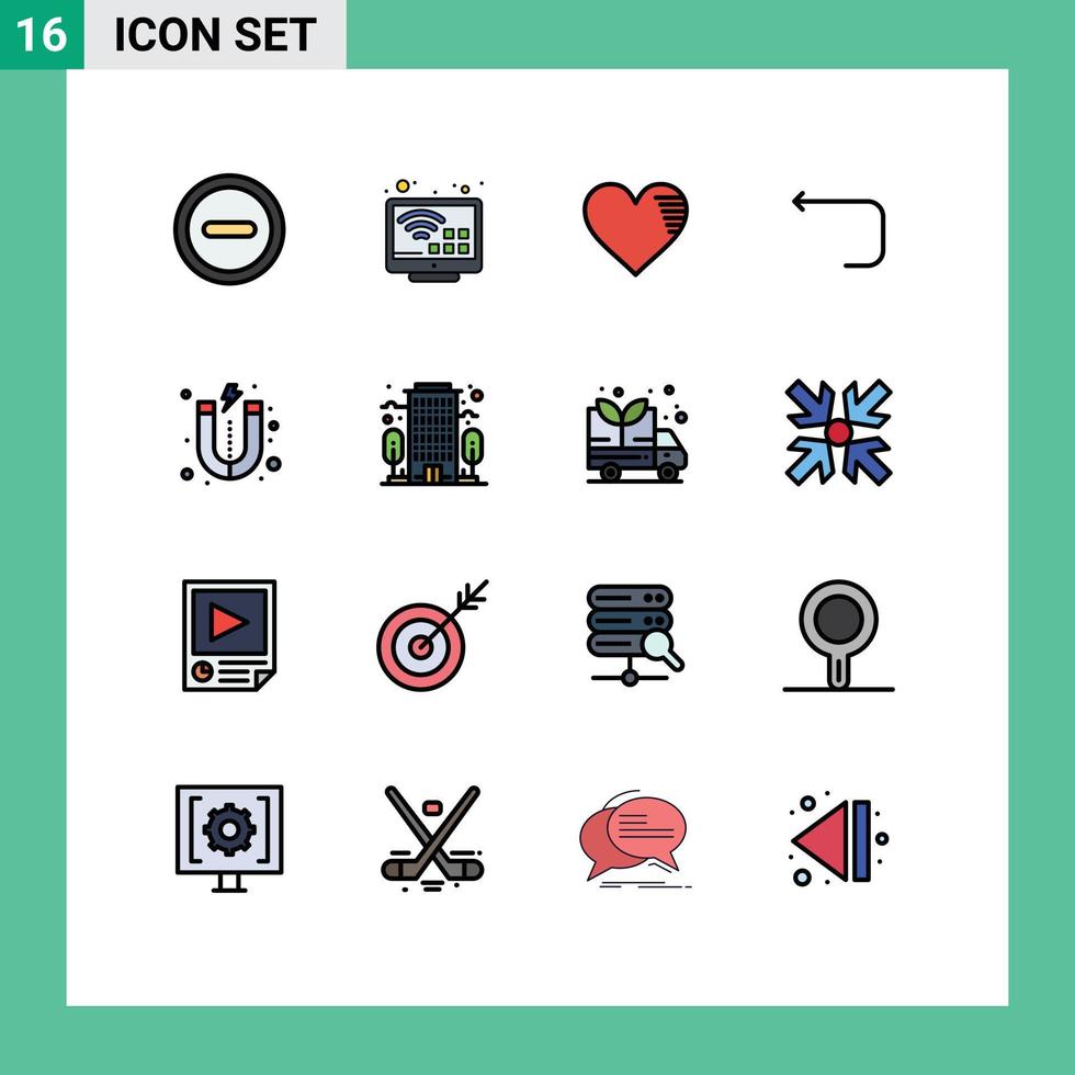Universal Icon Symbols Group of 16 Modern Flat Color Filled Lines of magnet back love loop arrow arrow Editable Creative Vector Design Elements