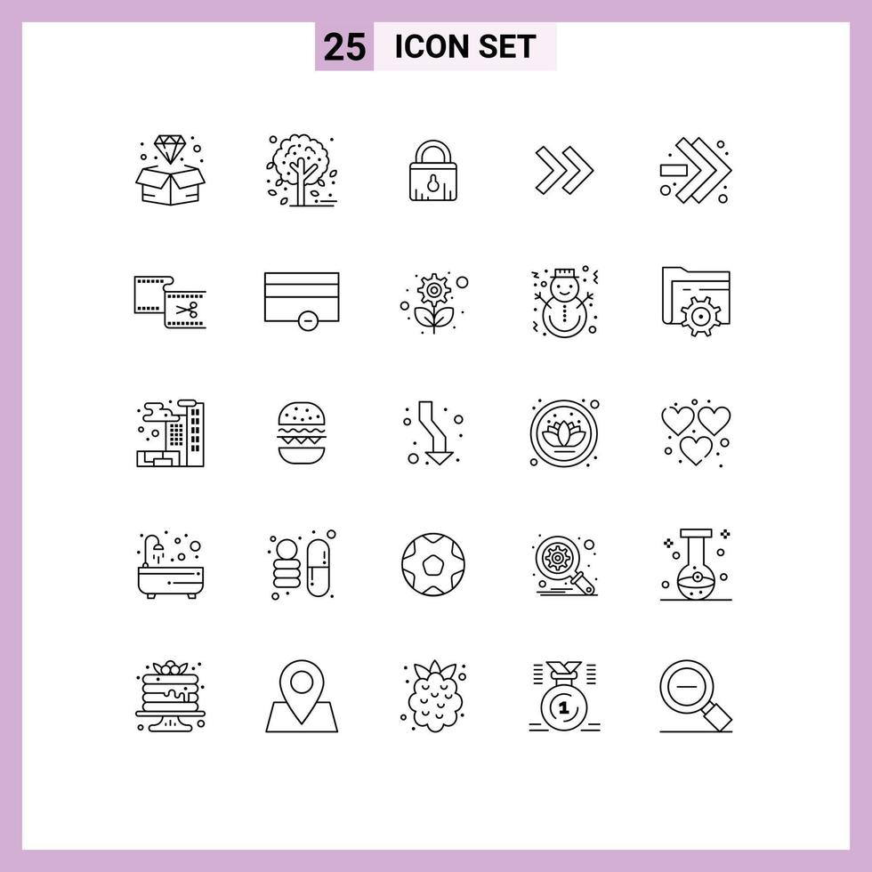 25 User Interface Line Pack of modern Signs and Symbols of clip fast forward security arrows arrows Editable Vector Design Elements