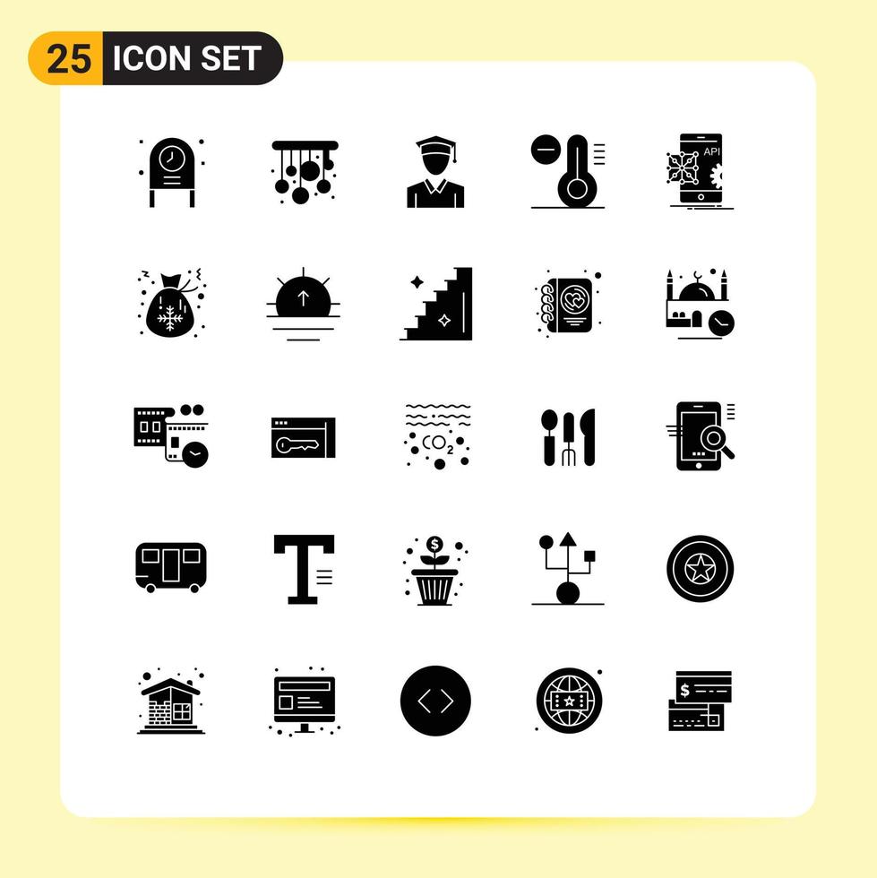 25 Solid Glyph concept for Websites Mobile and Apps mobile coding education application temperature Editable Vector Design Elements