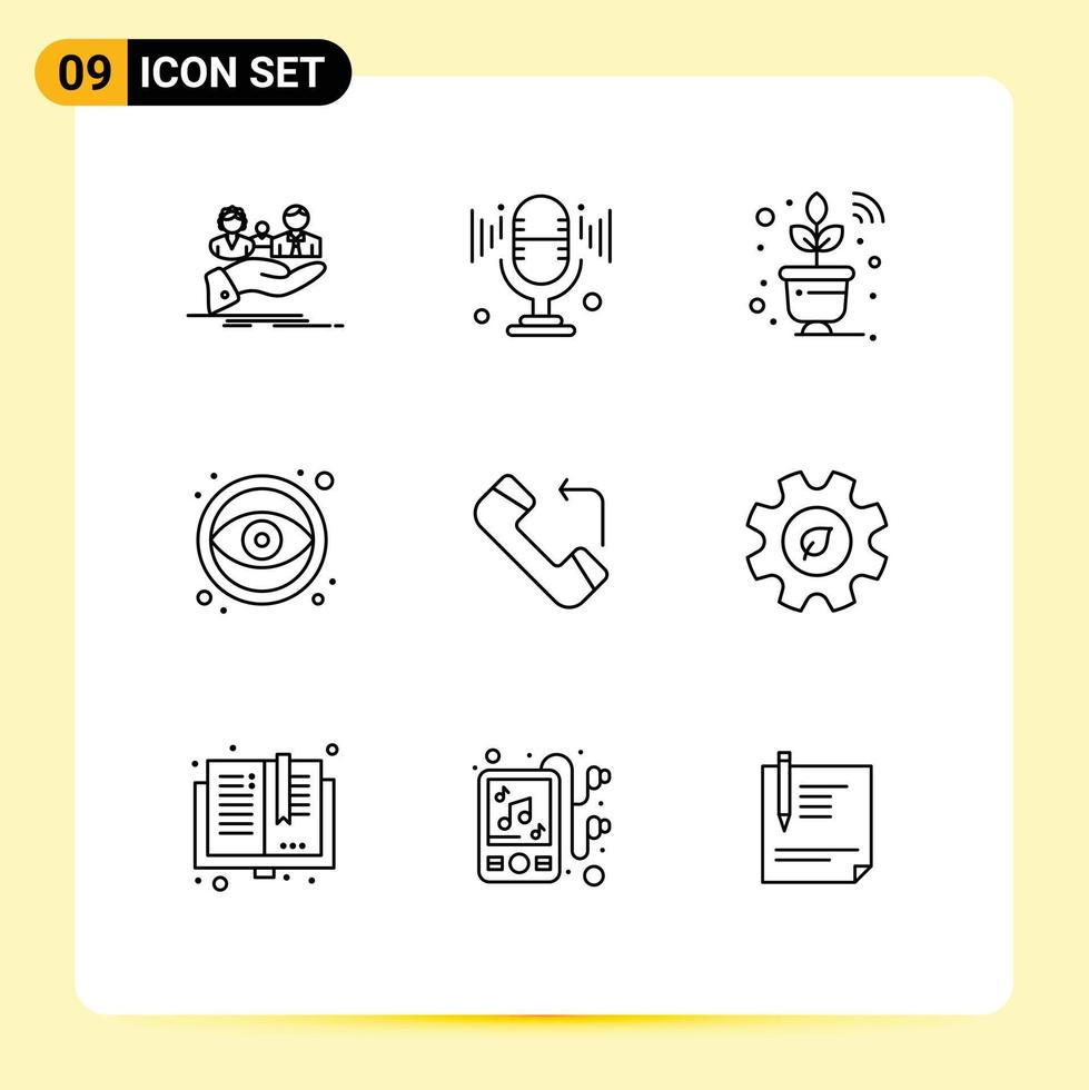 Universal Icon Symbols Group of 9 Modern Outlines of call tool plant graphic design Editable Vector Design Elements