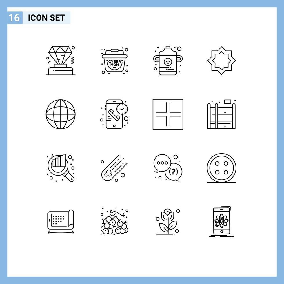 Universal Icon Symbols Group of 16 Modern Outlines of call geography infant education star Editable Vector Design Elements