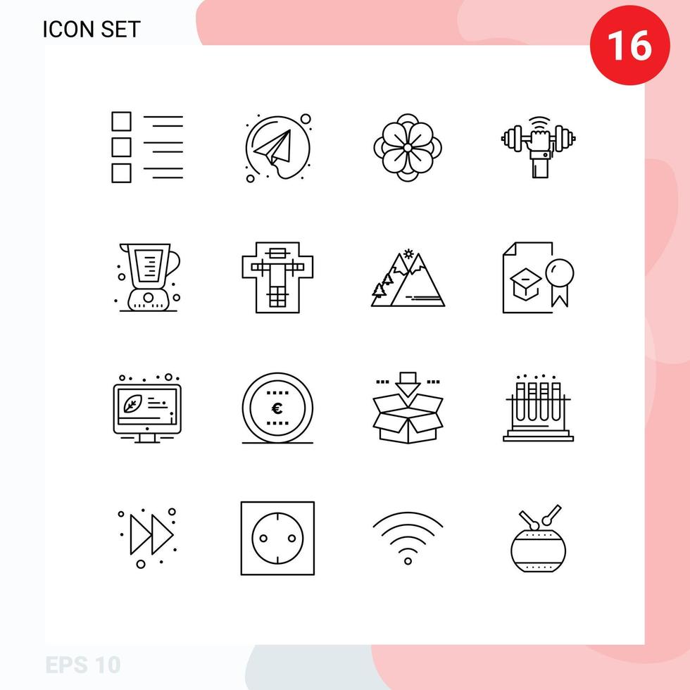 Group of 16 Modern Outlines Set for baked power anemone lifting dumbbell Editable Vector Design Elements