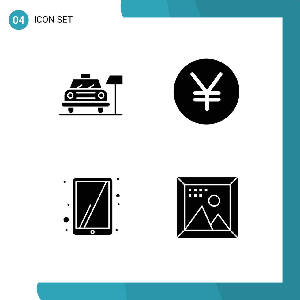 4 User Interface Solid Glyph Pack of modern Signs and Symbols of car touchscreen service yuan design Editable Vector Design Elements