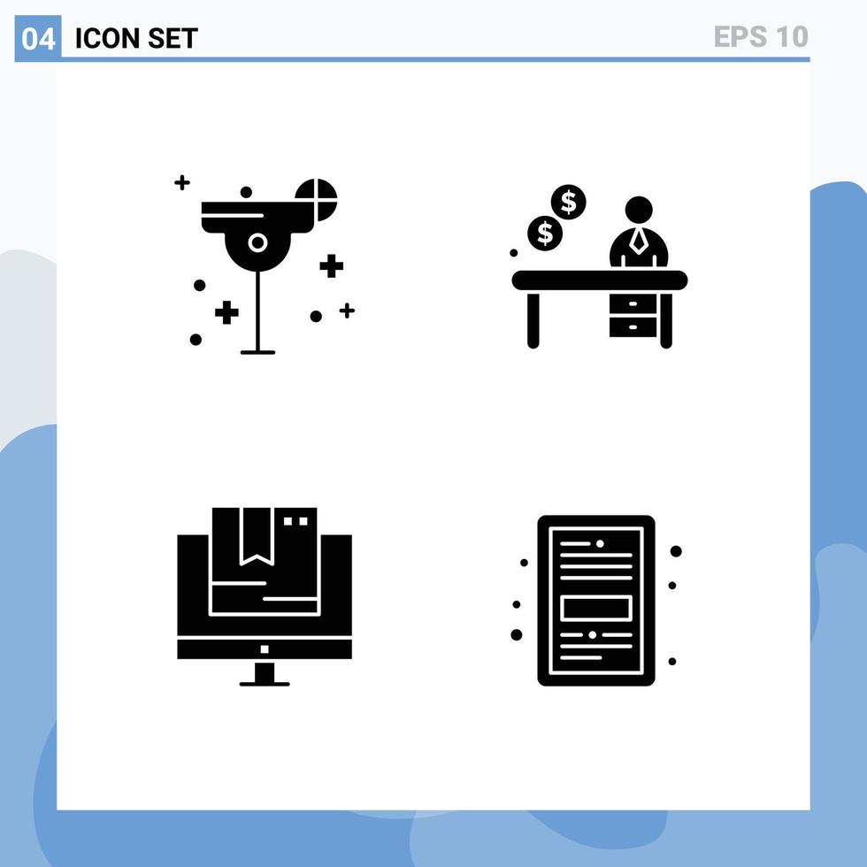 Set of 4 Modern UI Icons Symbols Signs for cocktail e margarita office shop Editable Vector Design Elements