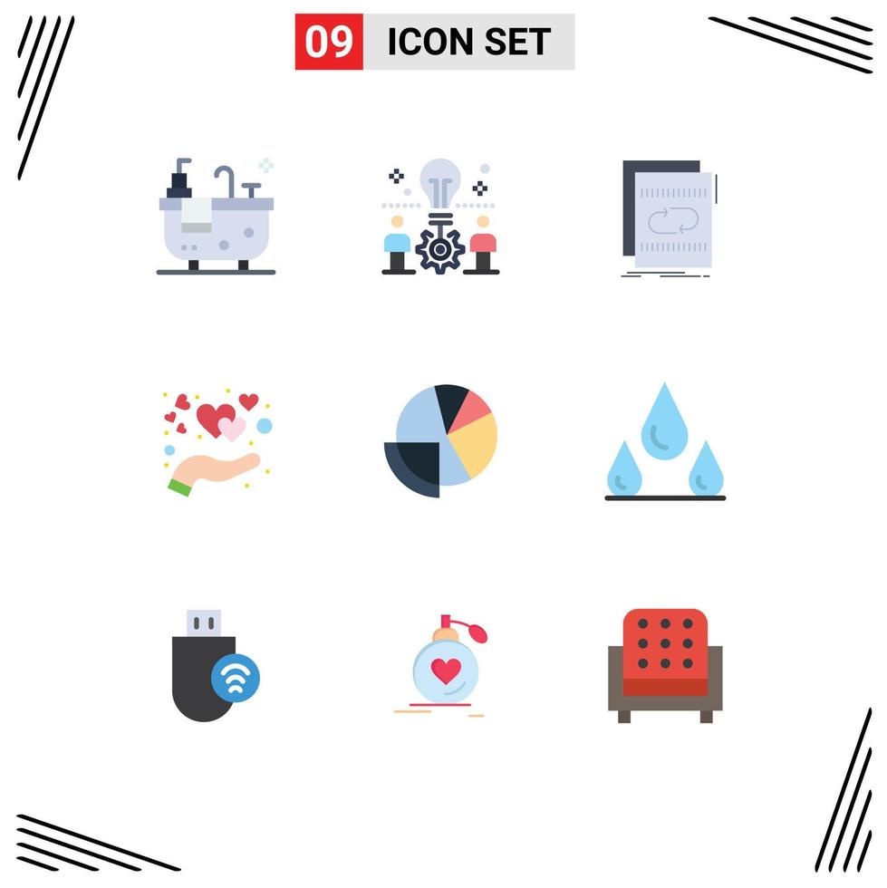 Mobile Interface Flat Color Set of 9 Pictograms of financial data heart audio hand sound Editable Vector Design Elements