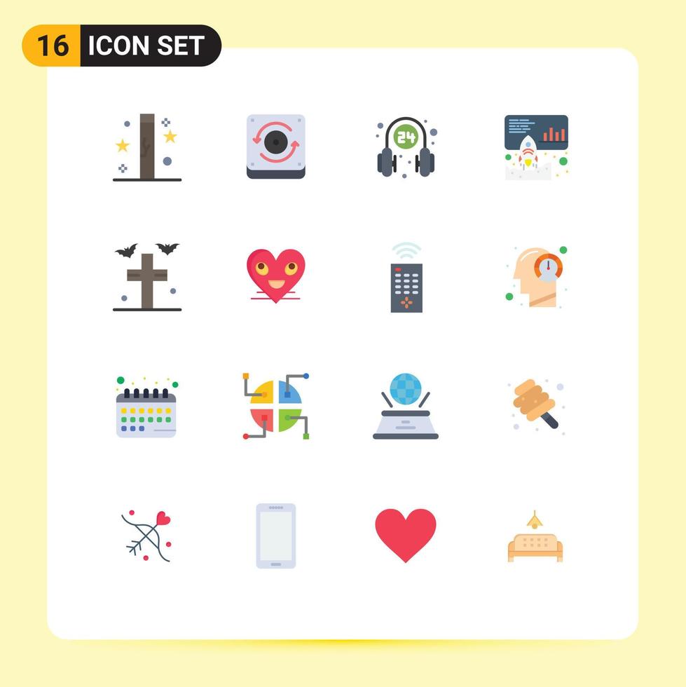 16 iconos creativos signos y símbolos modernos de murciélagos marketing partidario de lanzamiento de auriculares paquete editable de elementos de diseño de vectores creativos