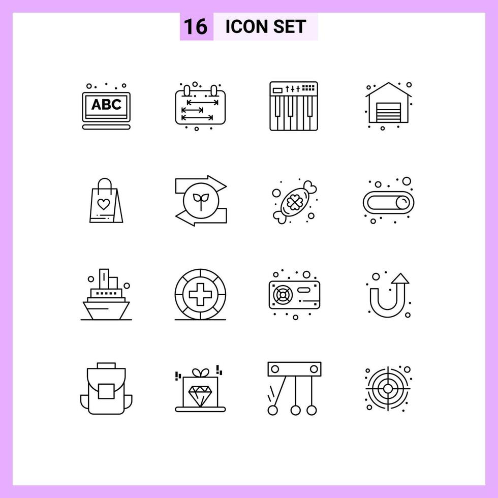 Mobile Interface Outline Set of 16 Pictograms of love sale controller shopping music Editable Vector Design Elements