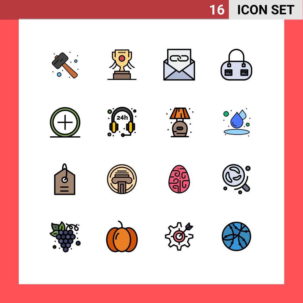 conjunto moderno de 16 líneas y símbolos rellenos de colores planos, como crear elementos de diseño de vectores creativos editables de sobres de moda de comunicación