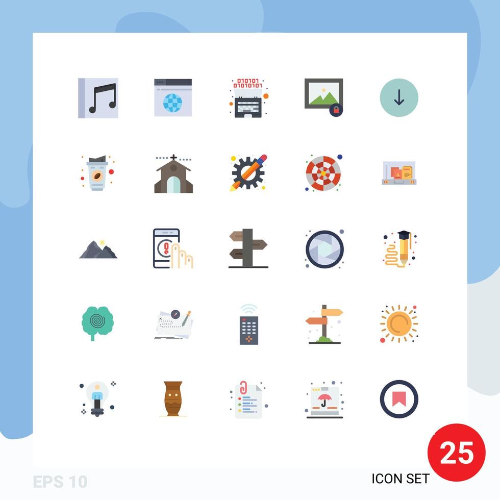 paquete de iconos de vectores de stock de 25 signos y símbolos de línea para elementos de diseño de vectores editables de inteligencia de bloqueo web de fotos hacia abajo