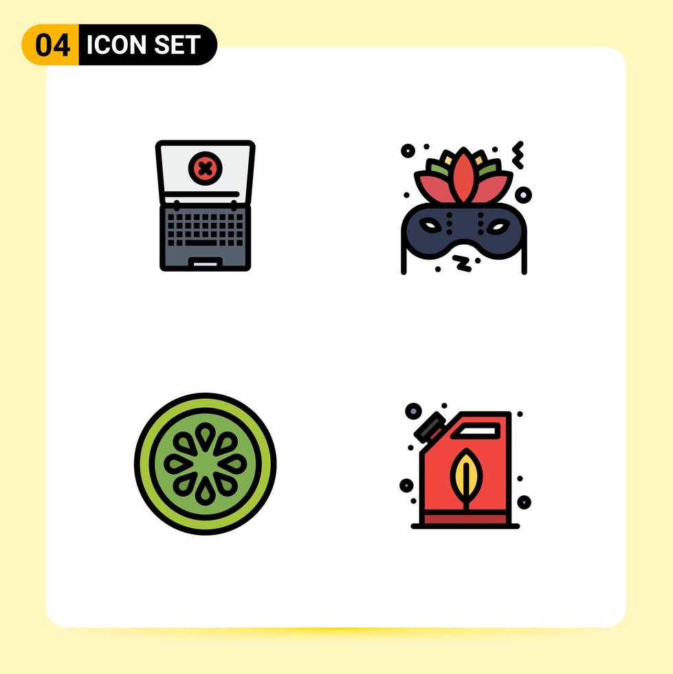 4 Universal Filledline Flat Color Signs Symbols of laptop vegetable costume cucumber electric Editable Vector Design Elements