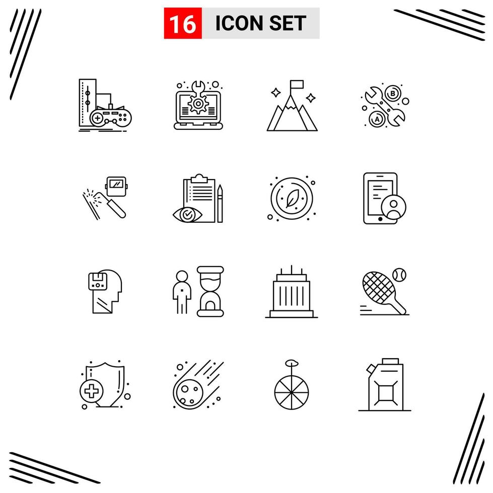 Modern Set of 16 Outlines and symbols such as welding tool setting repair user Editable Vector Design Elements