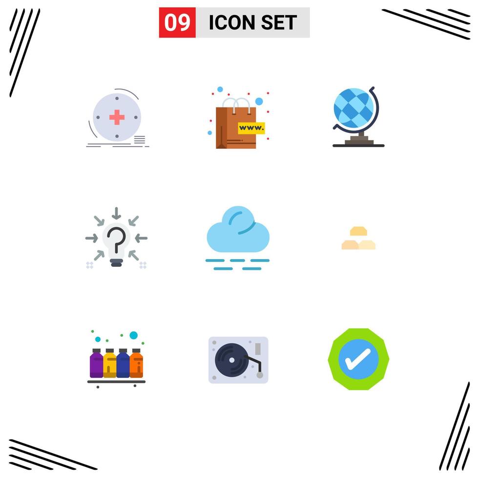 Universal Icon Symbols Group of 9 Modern Flat Colors of cloud solution world idea bulb Editable Vector Design Elements