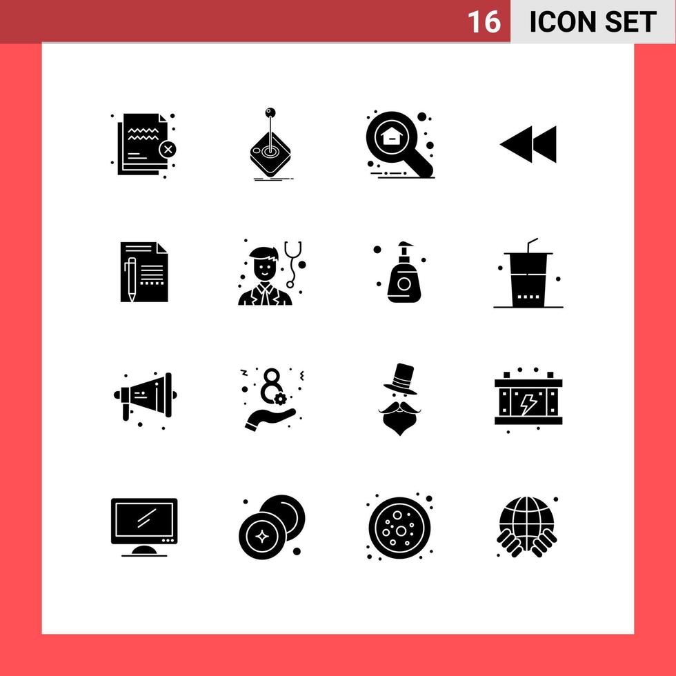 16 Universal Solid Glyphs Set for Web and Mobile Applications rewind back joystick arrow search Editable Vector Design Elements