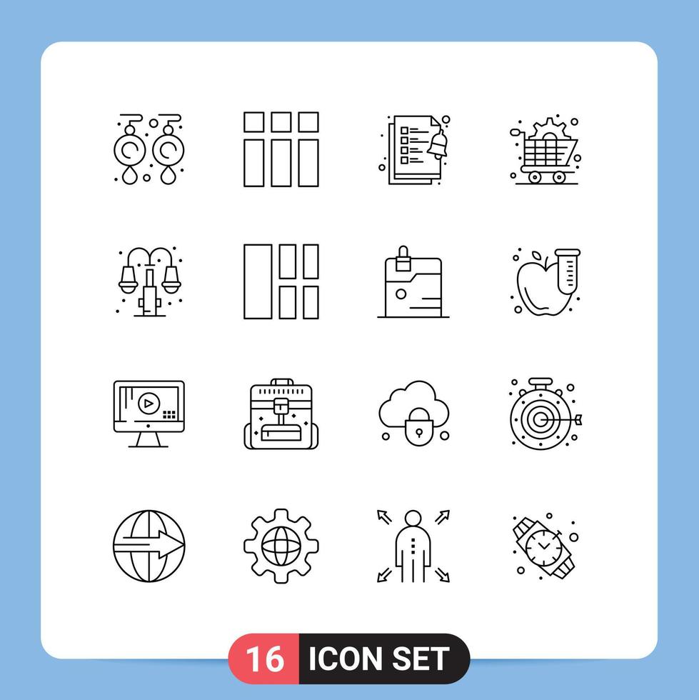 Universal Icon Symbols Group of 16 Modern Outlines of light city checklist gear commerce Editable Vector Design Elements