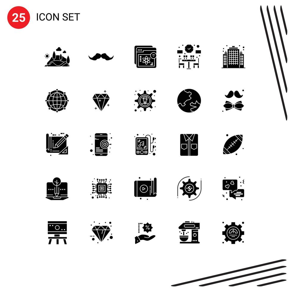 Modern Set of 25 Solid Glyphs Pictograph of dinner learning male education e Editable Vector Design Elements
