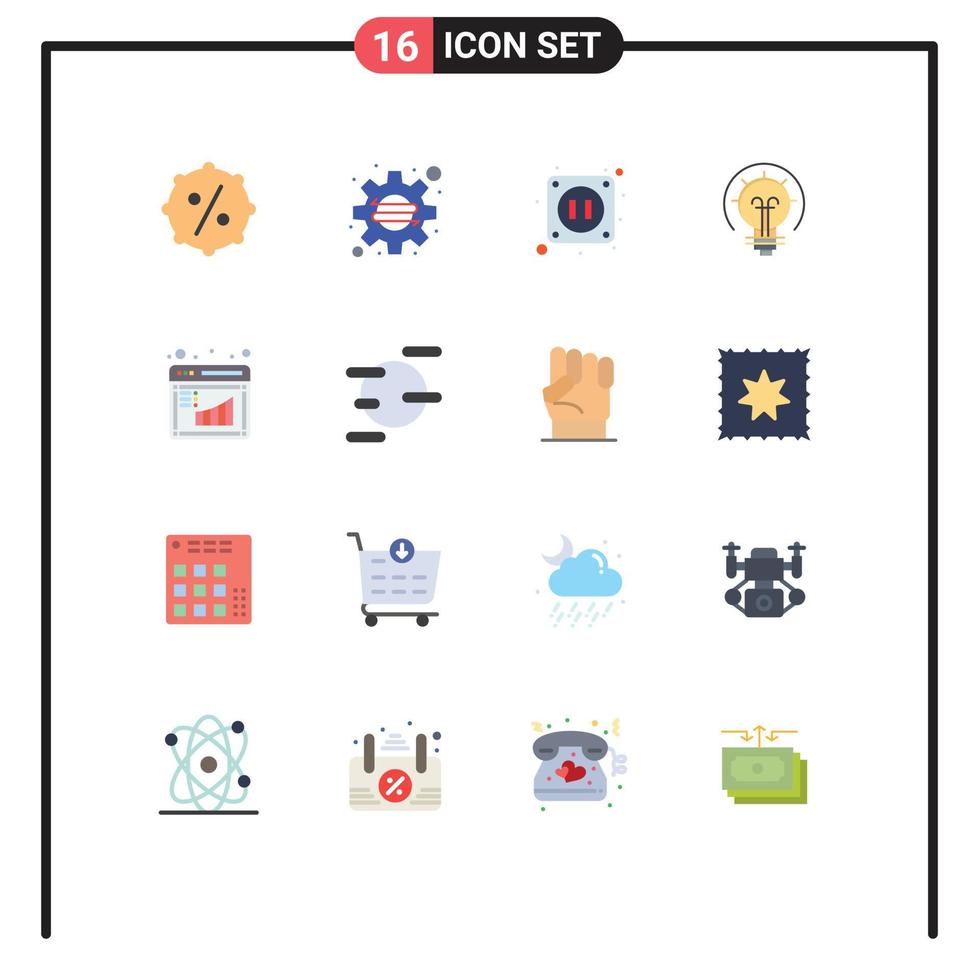 Mobile Interface Flat Color Set of 16 Pictograms of management business electricity board idea Editable Pack of Creative Vector Design Elements