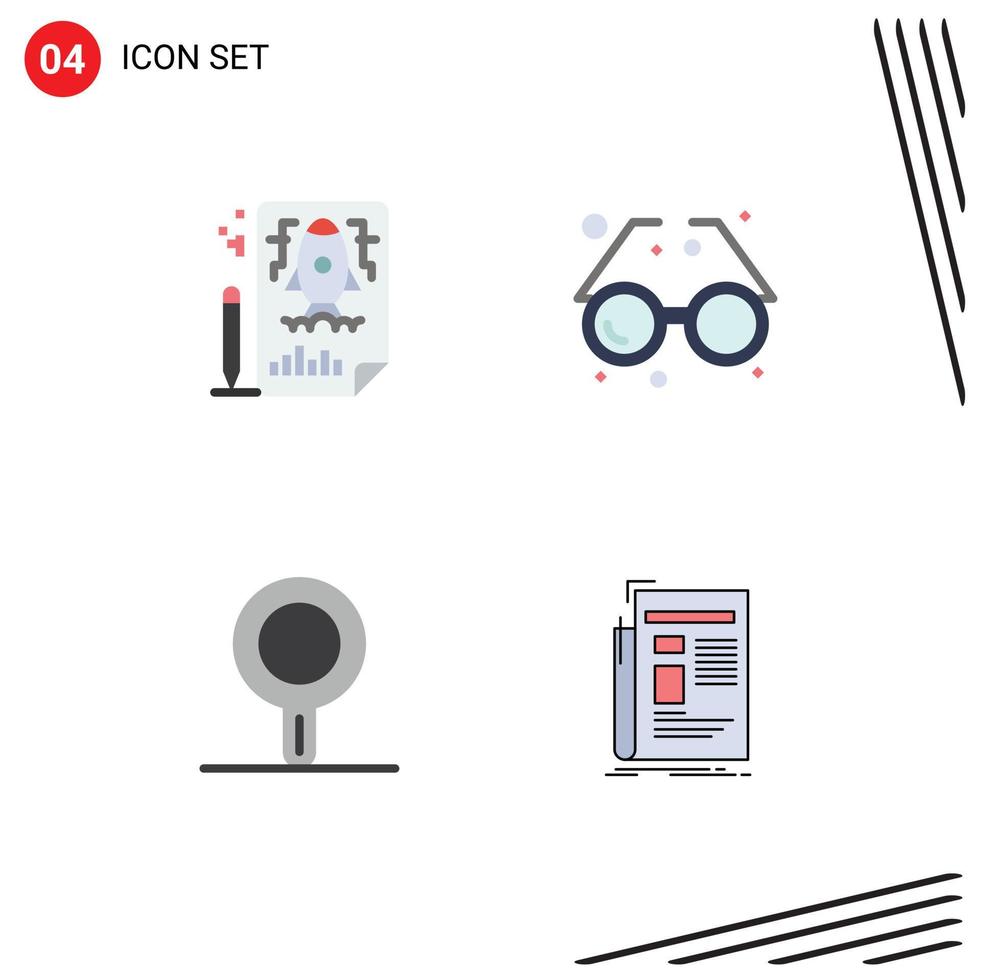 Pictogram Set of 4 Simple Flat Icons of page kitchen file eye stew pan Editable Vector Design Elements