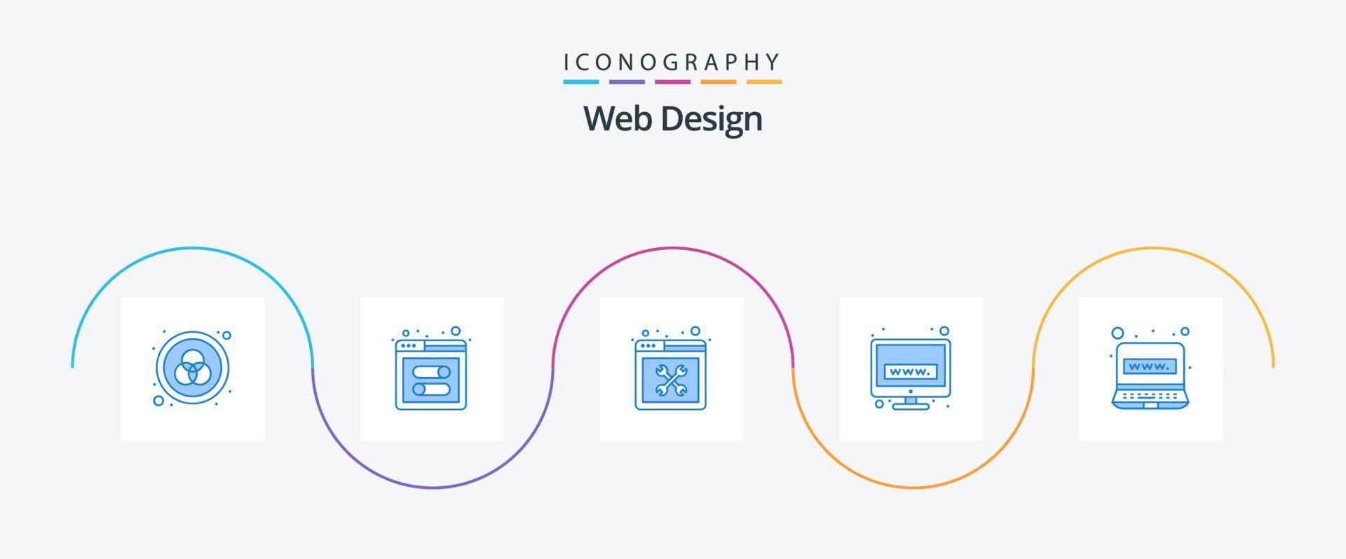 diseño web azul 5 paquete de iconos que incluye internet. computadora. herramientas. www. electrónico vector