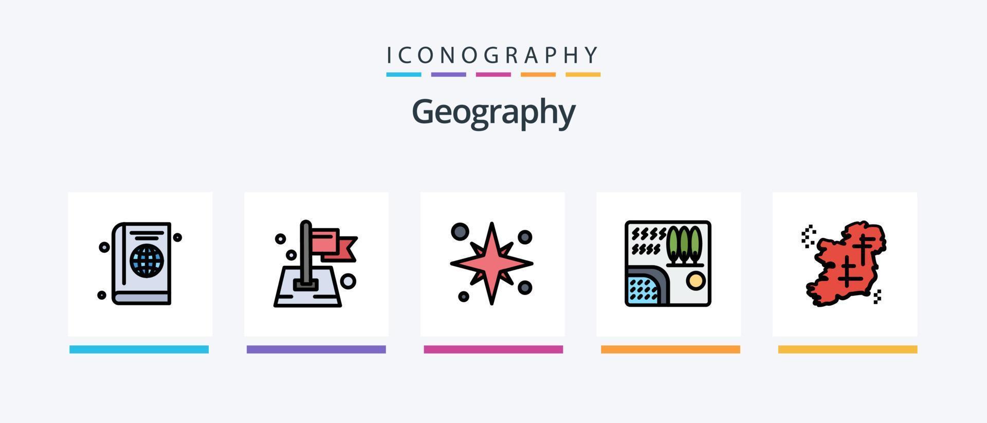 Geo Graphy Line Filled 5 Icon Pack Including location. flag. rock. destination. location. Creative Icons Design vector