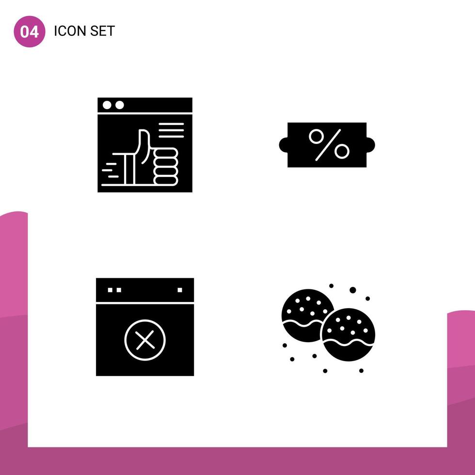 Universal Icon Symbols Group of 4 Modern Solid Glyphs of like design support price remove Editable Vector Design Elements