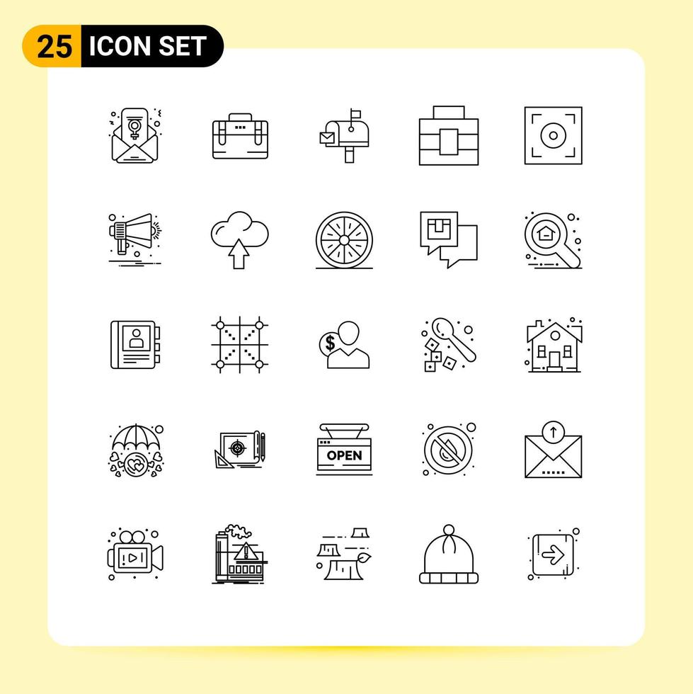 25 Creative Icons Modern Signs and Symbols of announcement camera post cinema toolbox Editable Vector Design Elements