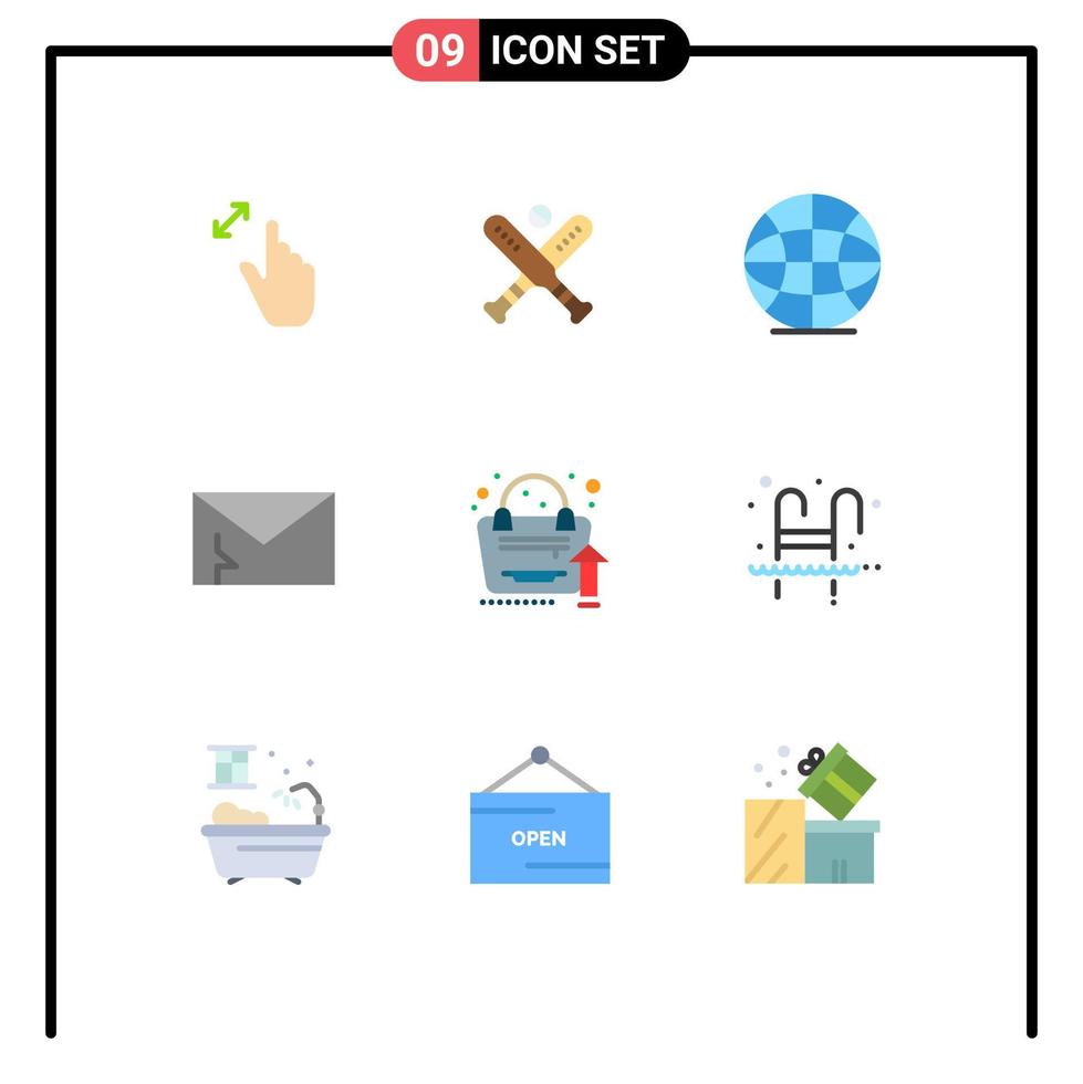 Stock Vector Icon Pack of 9 Line Signs and Symbols for grow up security bats mail alert Editable Vector Design Elements