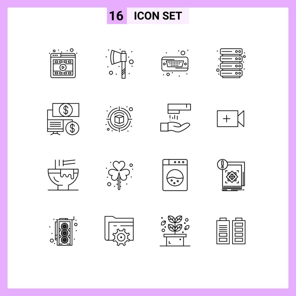 Group of 16 Modern Outlines Set for campaign click hard bank hosting Editable Vector Design Elements