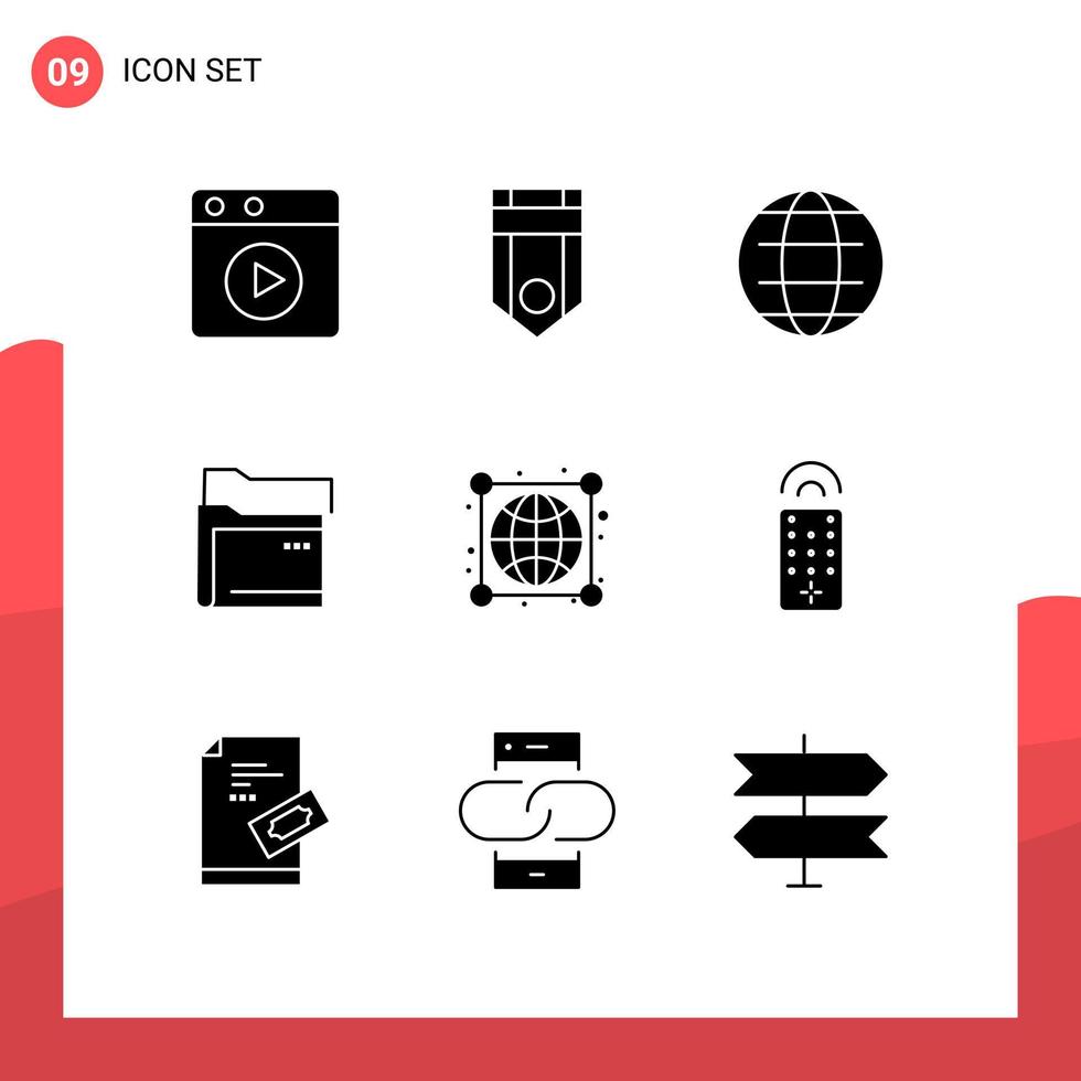 Editable Vector Line Pack of 9 Simple Solid Glyphs of globe network globe server data Editable Vector Design Elements