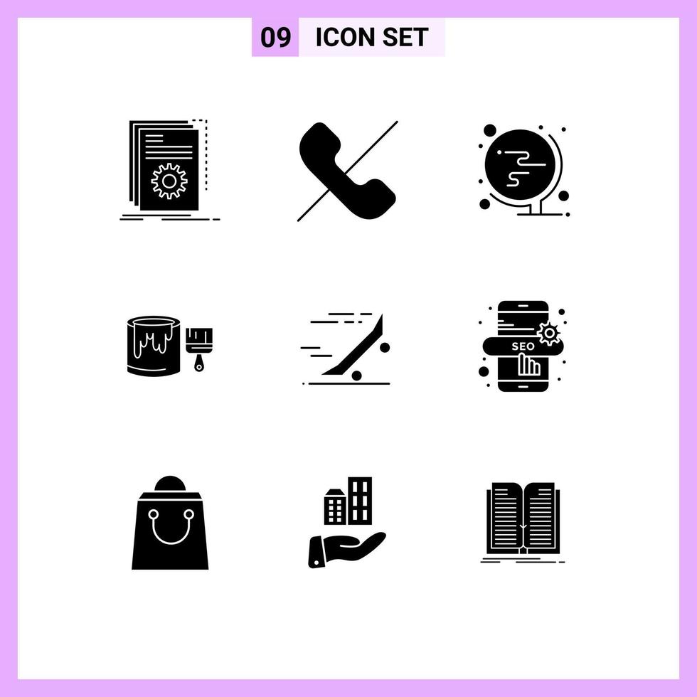 User Interface Pack of 9 Basic Solid Glyphs of fast paint phone bucket office Editable Vector Design Elements