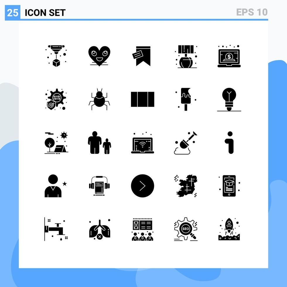 25 Universal Solid Glyphs Set for Web and Mobile Applications laptop business mark lump home Editable Vector Design Elements