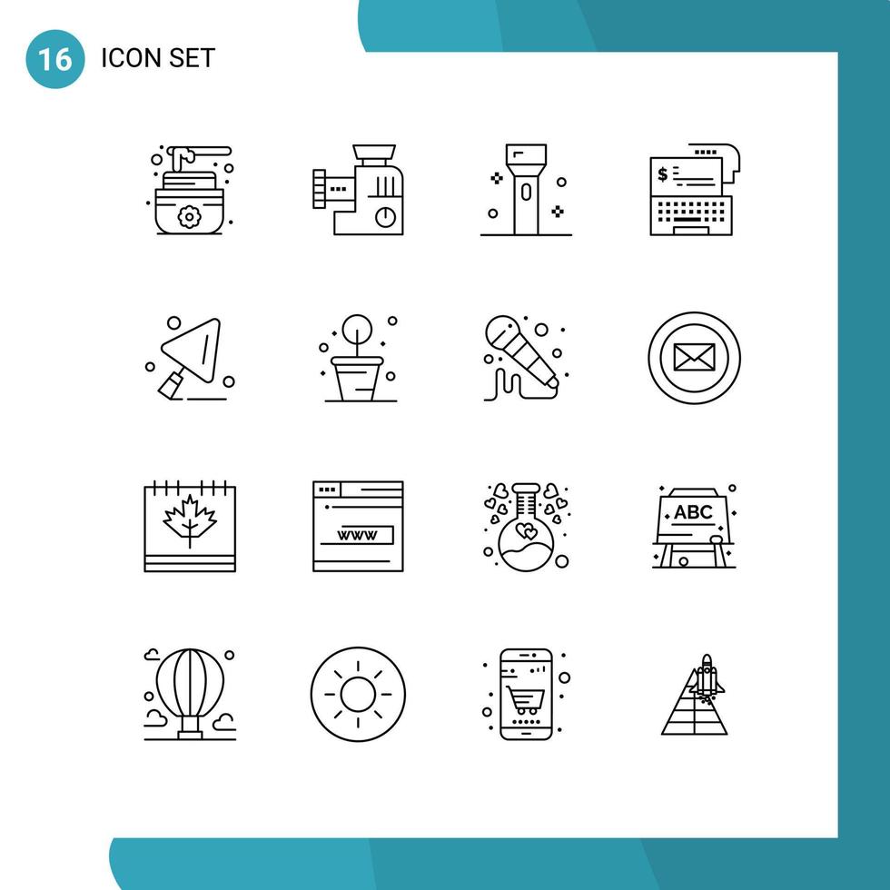 Pack of 16 Modern Outlines Signs and Symbols for Web Print Media such as construction money electronics digital digital banking Editable Vector Design Elements