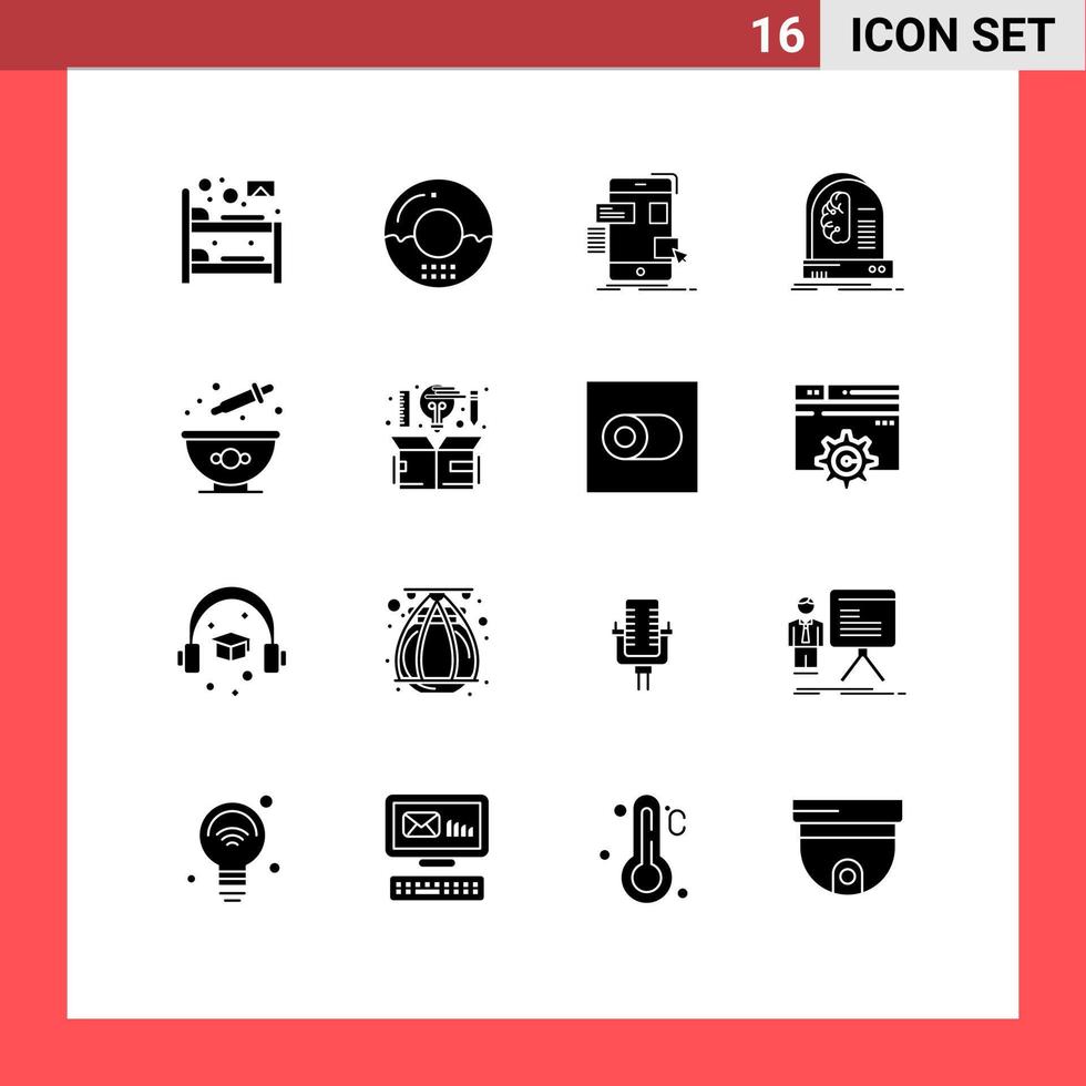 Universal Icon Symbols Group of 16 Modern Solid Glyphs of intelligence brain meal ai ui Editable Vector Design Elements