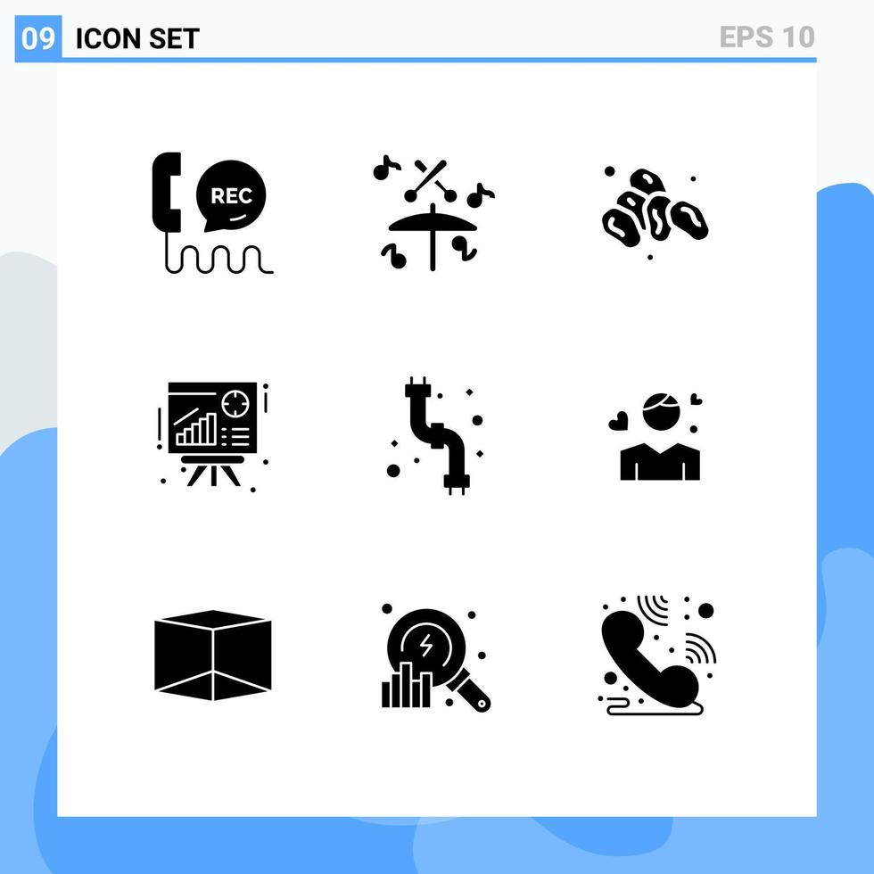 Universal Icon Symbols Group of 9 Modern Solid Glyphs of plumber mechanical ramadan sales chart Editable Vector Design Elements