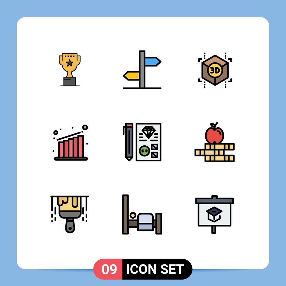 Group of 9 Modern Filledline Flat Colors Set for planning develop cube coding growth Editable Vector Design Elements