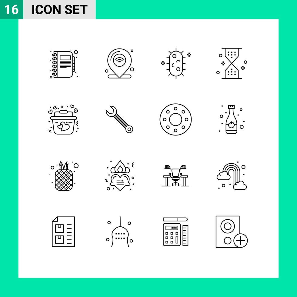 Editable Vector Line Pack of 16 Simple Outlines of ui sand iot clock biology Editable Vector Design Elements