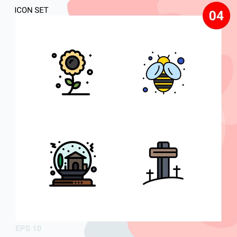 conjunto de 4 iconos de interfaz de usuario modernos símbolos signos para agricultura regalo girasol miel casa elementos de diseño vectorial editables vector