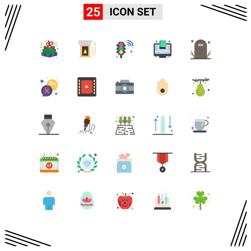 Flat Color Pack of 25 Universal Symbols of screen laptop drop education traffic signal Editable Vector Design Elements