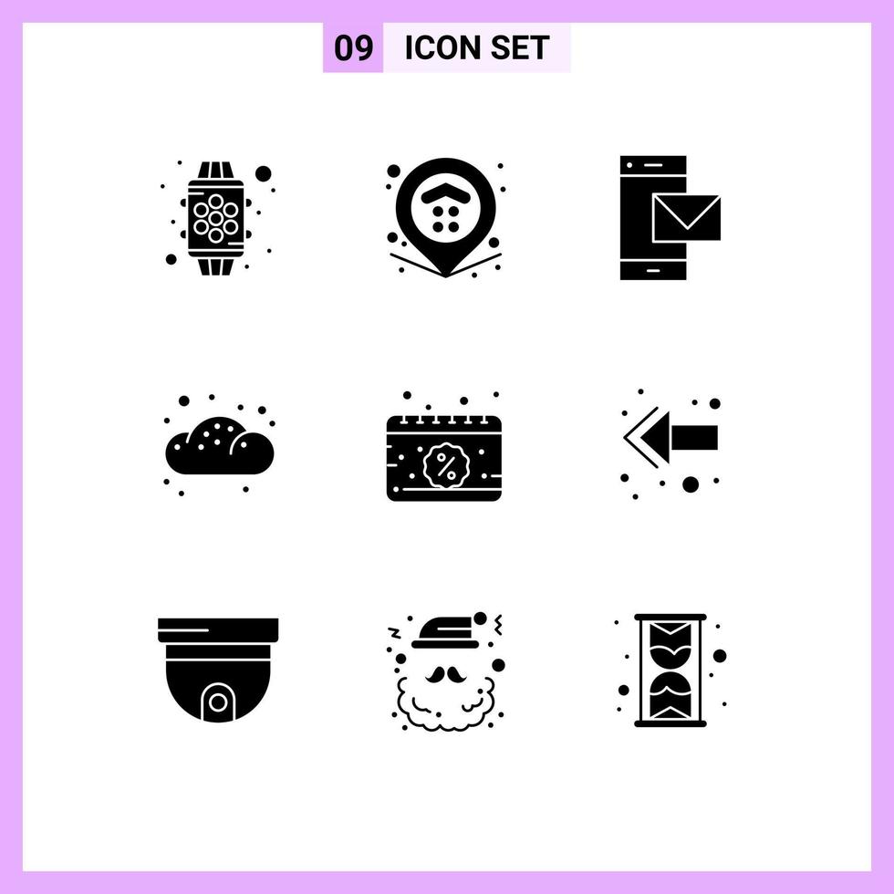 Universal Icon Symbols Group of 9 Modern Solid Glyphs of calendar bun contact bread smart phone Editable Vector Design Elements