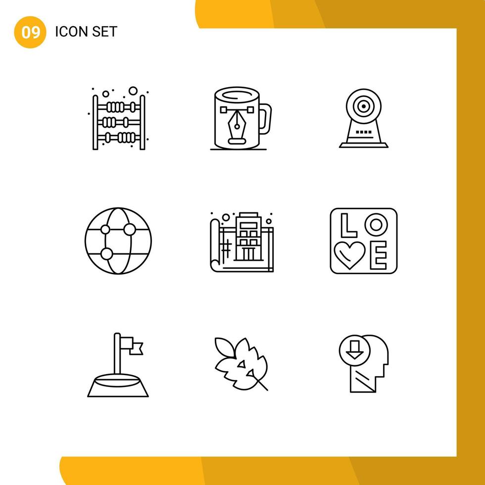 Modern Set of 9 Outlines Pictograph of technology global design business security Editable Vector Design Elements