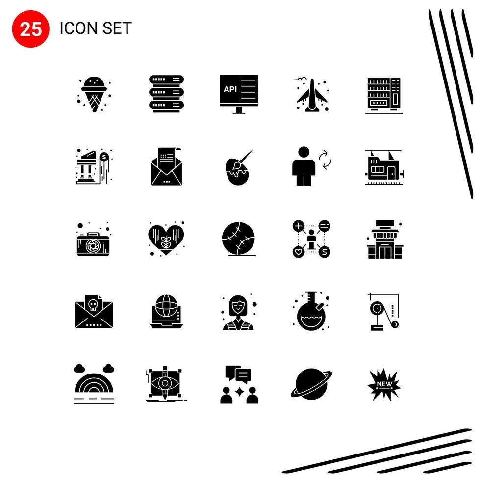 Group of 25 Solid Glyphs Signs and Symbols for wardrobe furniture coding plane airplane Editable Vector Design Elements