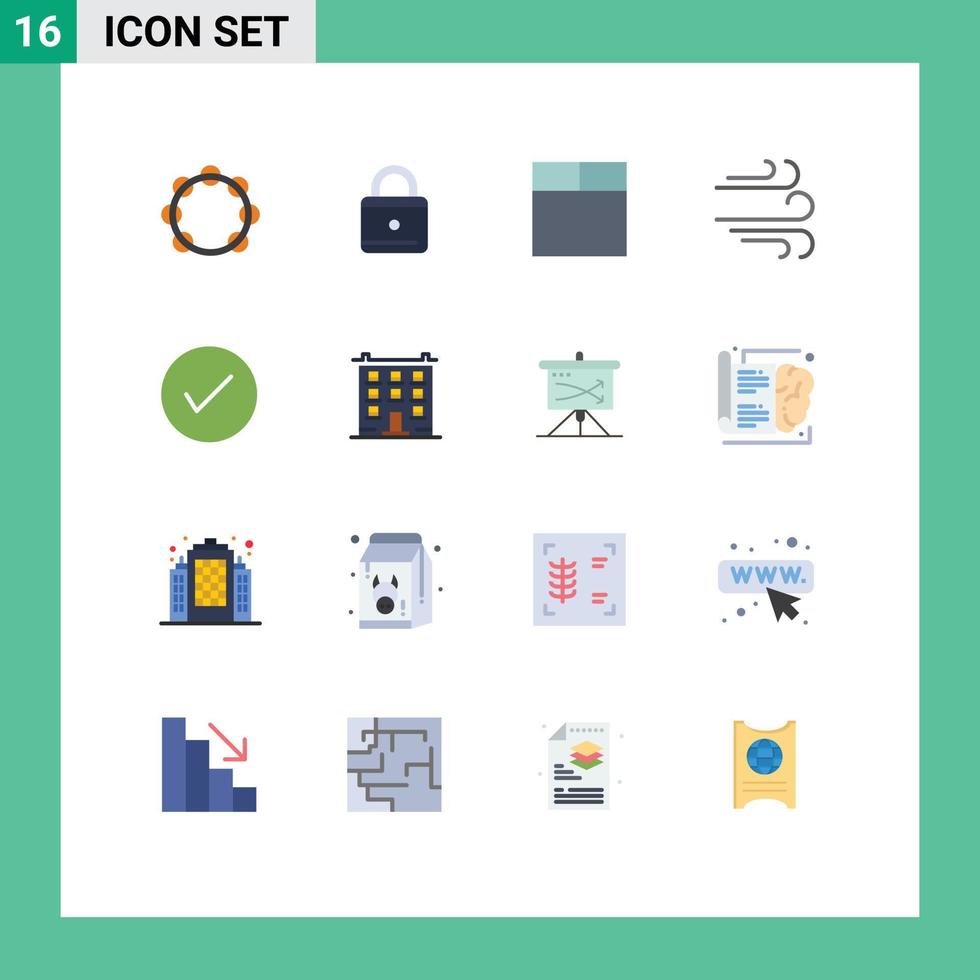Universal Icon Symbols Group of 16 Modern Flat Colors of tick check grid arrows wind Editable Pack of Creative Vector Design Elements