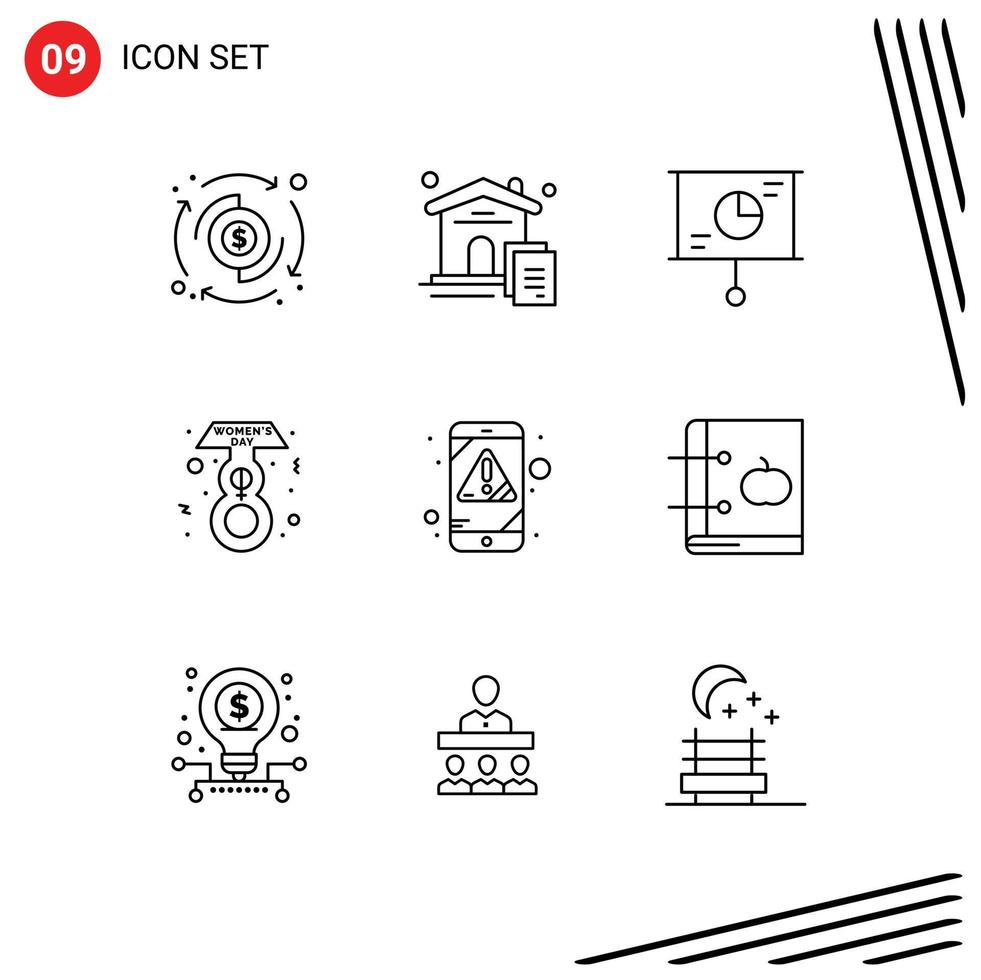 9 Creative Icons Modern Signs and Symbols of mobile alert business day eight march Editable Vector Design Elements