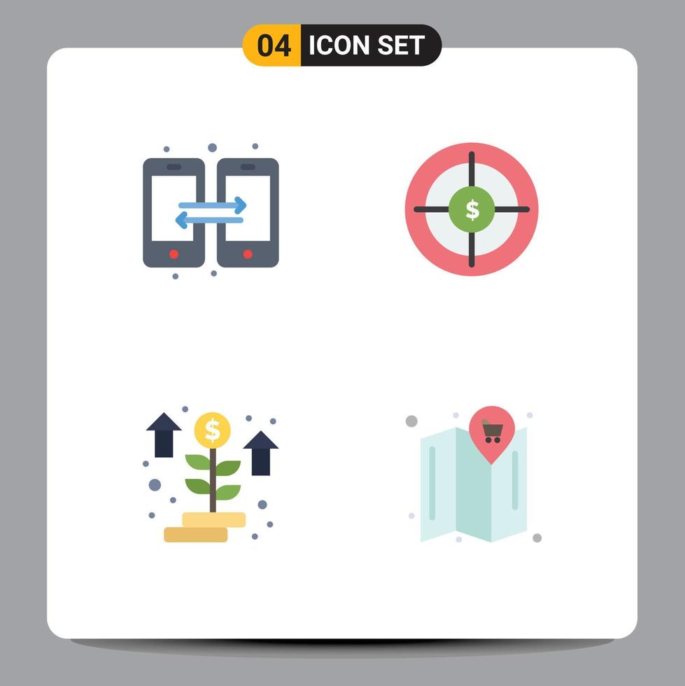 Modern Set of 4 Flat Icons Pictograph of connection grow mobile finance startup Editable Vector Design Elements