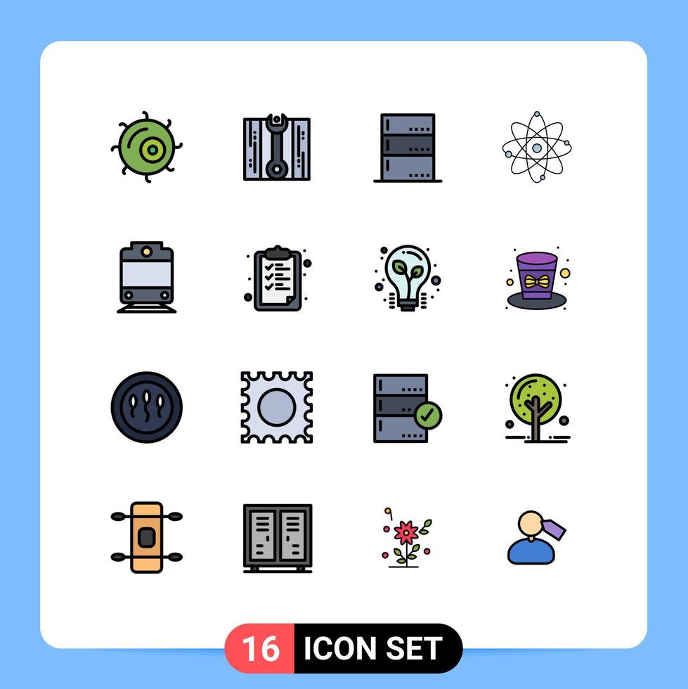 Flat Color Filled Line Pack of 16 Universal Symbols of paper railway devices science molecule Editable Creative Vector Design Elements