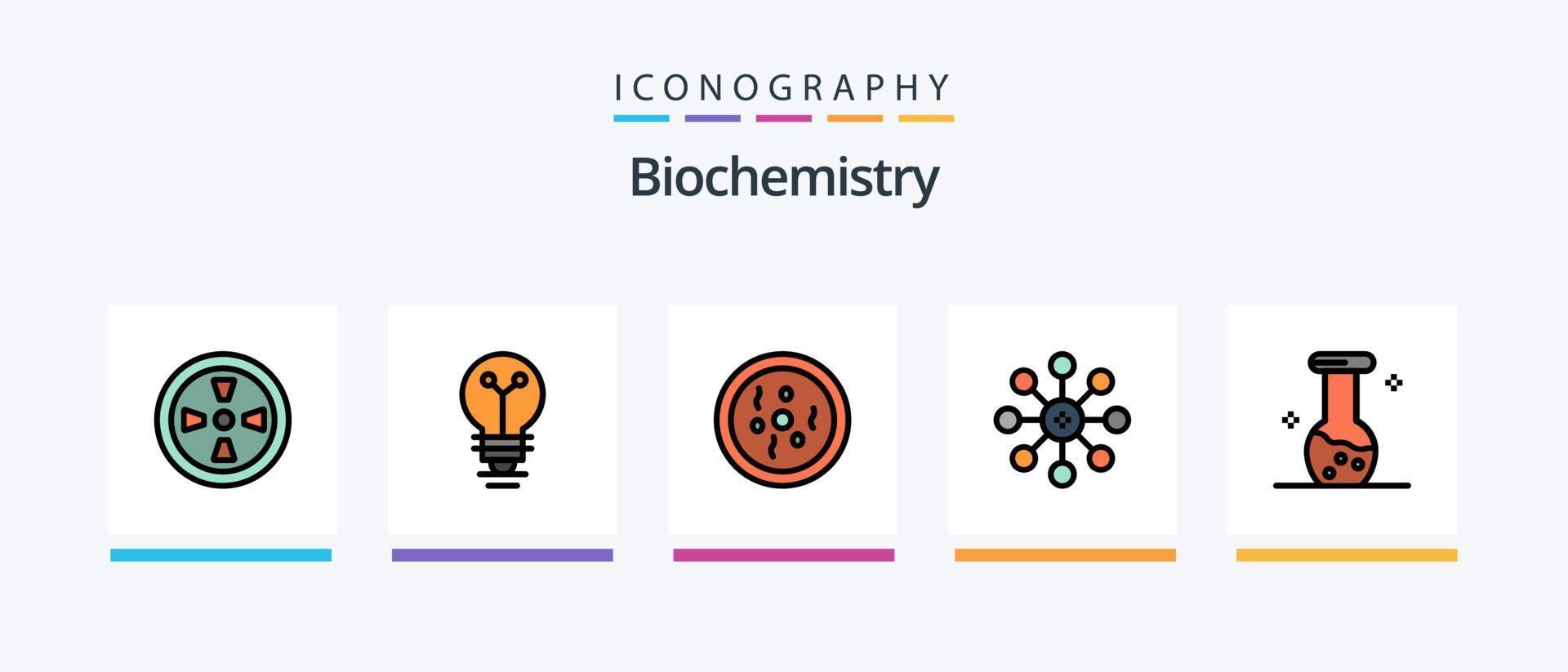 la línea de bioquímica llenó un paquete de 5 íconos que incluye biología. análisis. laboratorio. bioquímica. laboratorio. diseño de iconos creativos vector