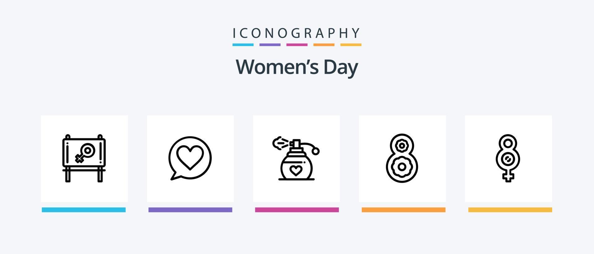 paquete de iconos de la línea 5 del día de la mujer que incluye leyes. igualdad. ocho de marzo. balance. género. diseño de iconos creativos vector