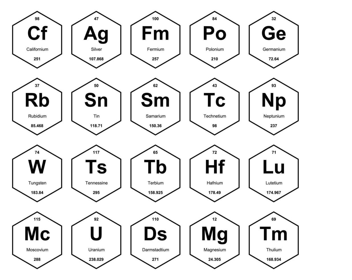 20 Preiodic table of the elements Icon Pack Design vector