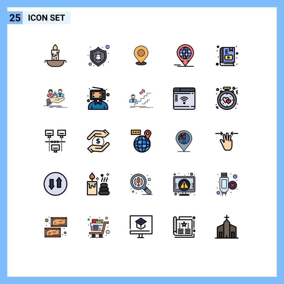 Mobile Interface Filled line Flat Color Set of 25 Pictograms of forum pointer location point pin Editable Vector Design Elements