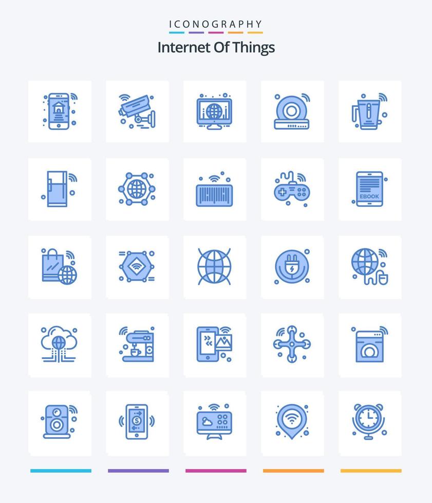 Internet creativo de las cosas 25 paquete de iconos azules como Blender. Wifi. Wifi. DVD. mundo vector